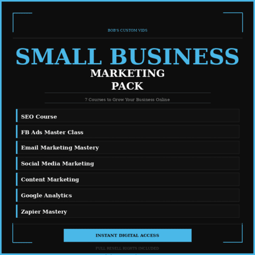 Small Business Marketing Pack — $17 bundle of courses covering SEO, Facebook Ads, email marketing, social media marketing, content marketing, Google Analytics, and Zapier automation