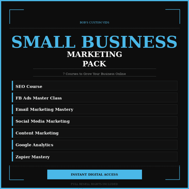 Small Business Marketing Pack — $17 bundle of courses covering SEO, Facebook Ads, email marketing, social media marketing, content marketing, Google Analytics, and Zapier automation